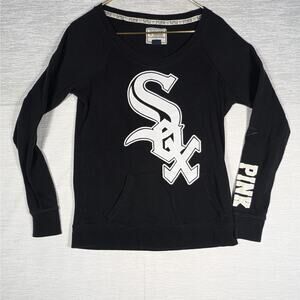 VS Pink Sweater Womens Medium Black White Sox MLB 5th & Ocean Long Sleeve